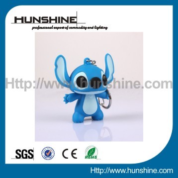 cute animal atitch shape led flashing light keychain with sound