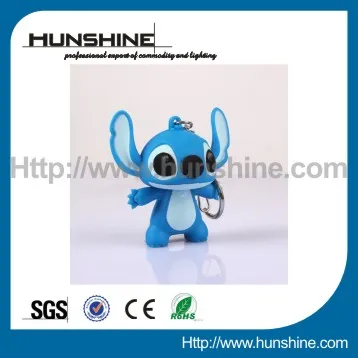cute animal atitch shape led flashing light keychain with sound