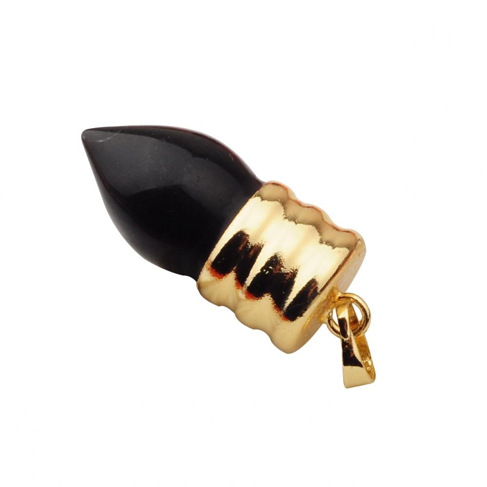 Ampoule Naturelle Pendentif Onyx Pierre Cristal Noir Plaqué Or