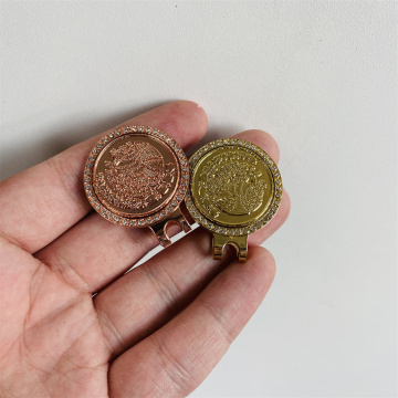 Gold Plated Metal Hat Clip Pins with Chain and Rhinestones for Golf Hats