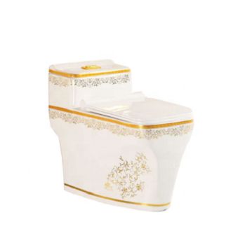 Foshan Premium White One-Piece Bathroom Toilet with Gold Accents