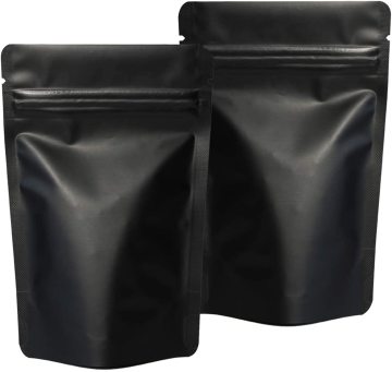 Matte Black Zip Lock Tea Pouches - Custom Logo Resealable Stand Up Bags with Notch