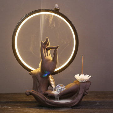 Ceramic Buddha Bergamot Backflow Incense Burner with LED Lamp