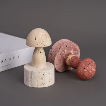 Red and Beige Travertine Mushroom Stone Decorations for Home