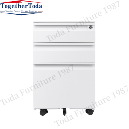 Movable three-drawer metal file cabinet with handle