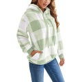 Long Sleeve Hooded Plaid Casual Sweatshirt