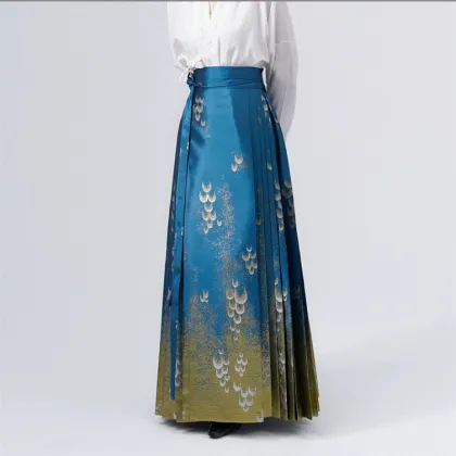 2024 Chinese Style Dian Cui Printed Horse Face Skirt Han Fu Pleated Half Skirt