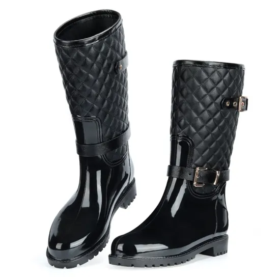 Hot Selling Manufacturers Wholesale Women's High Tube Diamond Lattice Fashion Warm Non-Slip Rain Boots