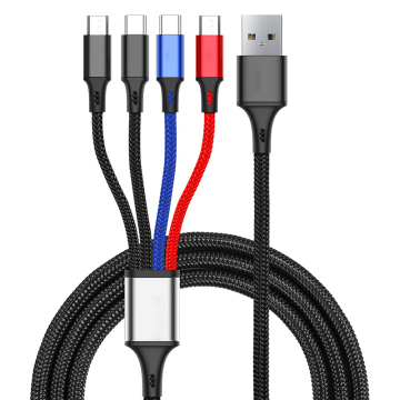 Prix ​​d'usine 4-en-1 Multi-fonction Nylon Traité USB Câble de charge rapide pour iPhone et Samsung