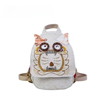 Embroidered Backpack with Wa Cat Design by Mei Yi Arts