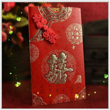Handmade paper wedding cards with shinning gold powder