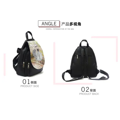 Student print pattern anti theft backpack