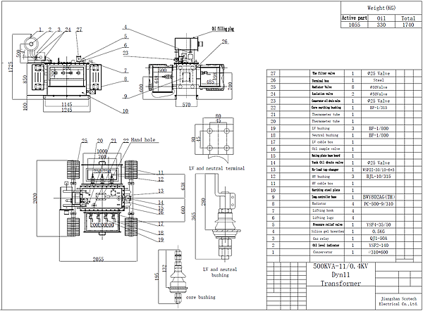 500kva transformer drawing