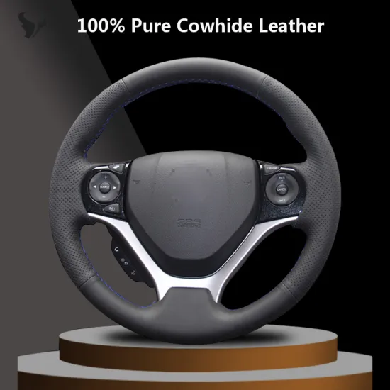 Black Genuine Leather Car Steering Wheel Cover for Honda Civic 9 2012 2013 2014 2015