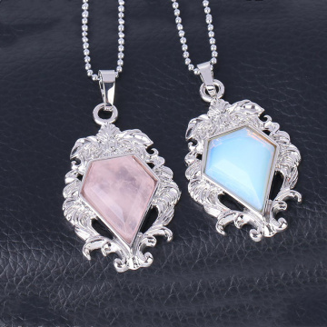 Silver Alloy Natural Faceted Diamond Gemstone Mirror Pendant