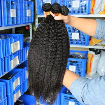 Hot sale virgin peruvian hair kinky straight 100% human hair weave extension curly human hair bundles kinky straight ponytail