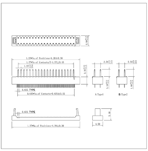 1,27 mmx2.54mm IDC Flat -Kabel -Anschluss -Dip -Stecker -Stecker (terminierte Höhe 5.1)