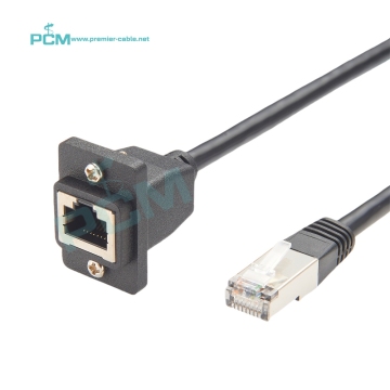 Panel Mount CAT5/6 RJ45 Male to Female Screw Lock Ethernet Extension Cable