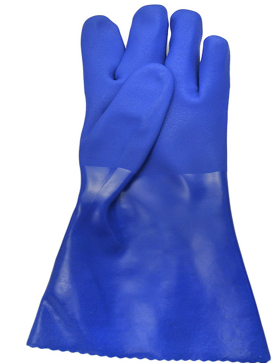 Guantes de PVC químicos azules de 30 cm triples