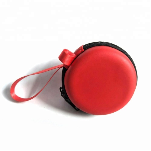 Mini Portable EVA Earbud Case Round Red Zipper Storage Organizer Case with Wrist Strap