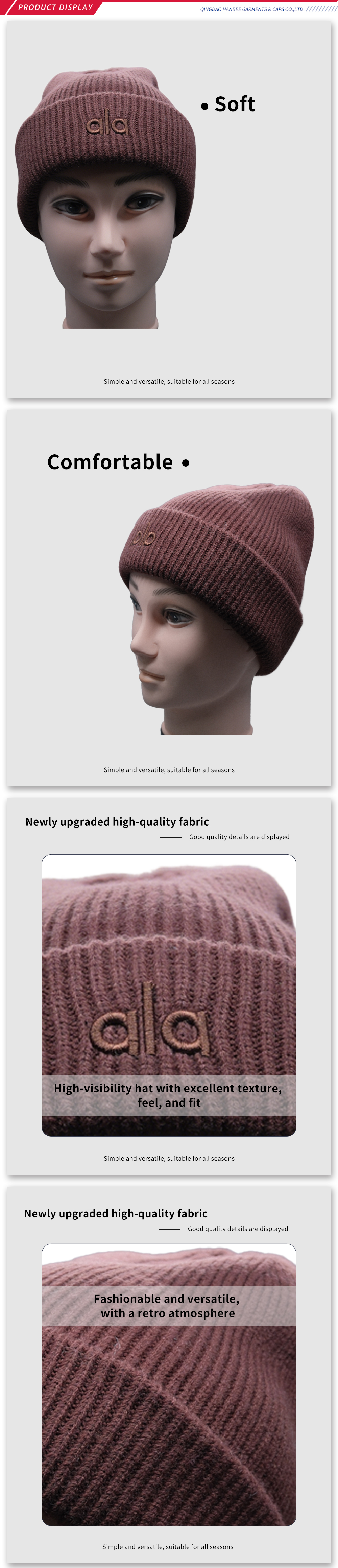 Stylish Red Brown Knitted Hat with Embroidery