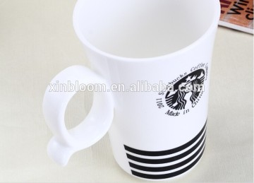 creative starbuck ceramic coffee mug with Q handle and spoon, promotional and avertisement cheap cup
