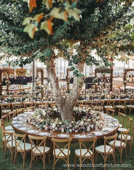 Commercial Outdoor Furniture Wood Top with Metal Legs Restaurant Dining Wooden Hotel Folding Banquet Wedding Table