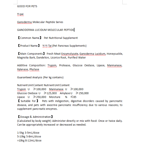Suplemento nutricional para cães e gatos com pancreatite