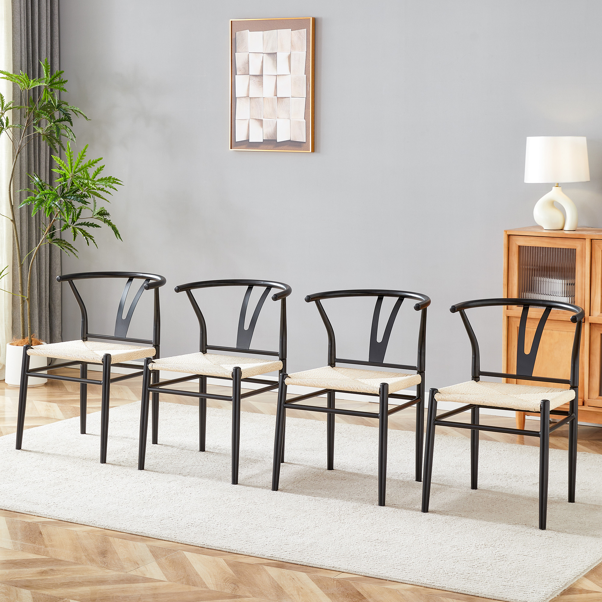 modern dining chair with rope trim