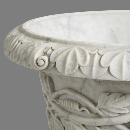 Artisanal Marble Flowerpot with Grapevine Relief