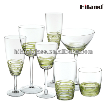 Hand blown decorated colored drinking glass