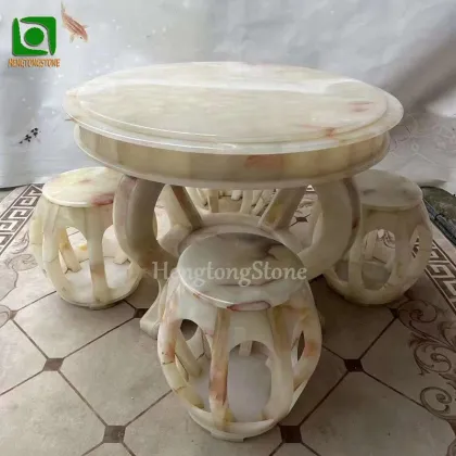 Chinese Style Customized White Jade Marble Table and Chairs Set