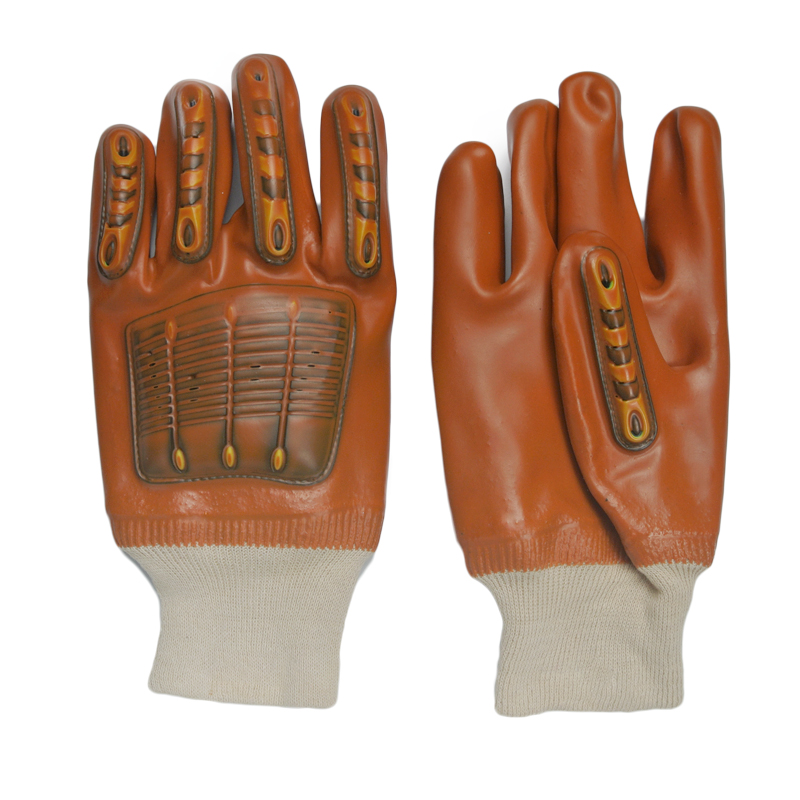 Brown PVC επικαλυμμένα γάντια με TPR