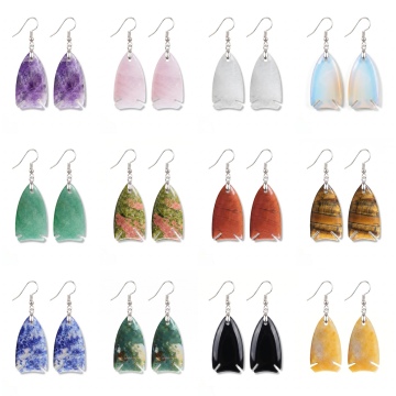 Natural Stone Fish Cute Dangle Earring Gemstone 40mm Fish Charm Pendant Hoop Earring for Women Crystal Drop Ear Jewelry