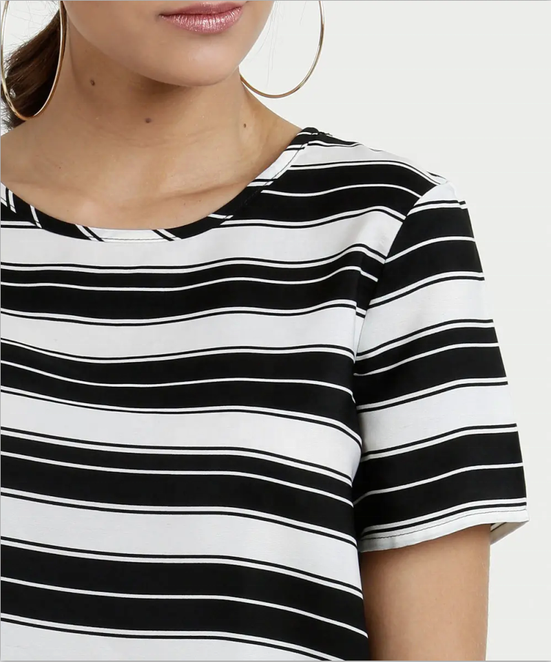 Lady horizontal striped top blouses in summer