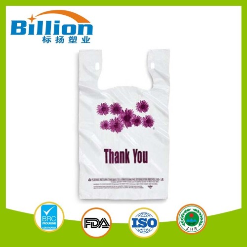 White Plastic Vest Bag with Thank You Printing Carrier Bags