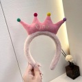 Pink crown girl daily plush face wash headband