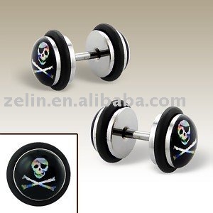 Hot sale skull logo stainless steel fake plugs body piercing jewelry