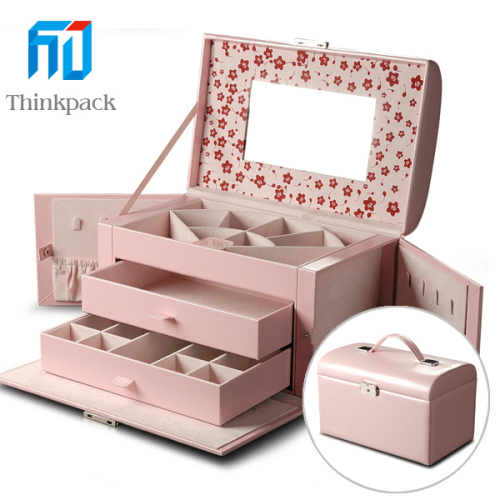 Hot Sale Pink Multideck Jewelry Box with Mirror