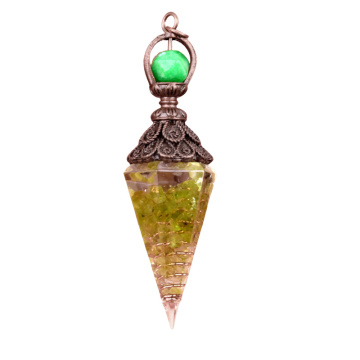 Perdiot Chip Stone Resin Antique Bronze Hexagonal Cone Pendant & Pendulum