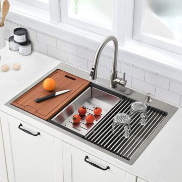 LANDOO Kitchen Sink Waterfall Faucet with 304 Stainless Steel Top Mount Basin