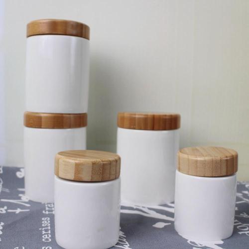 Keramische Candle Jar met houten deksel wit 8 oz