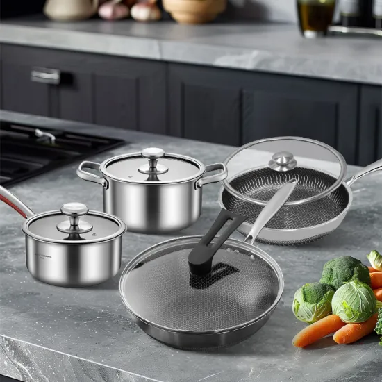 Wholesale Stainless Steel Cookware Set with Honeycomb Nonstick Wok Pan for Restaurants