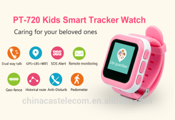 2016 Castel newest wearable gps tracker watch for kids support dual way talk and sos calling