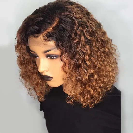 13x4 Lace Front Human Hair Wigs Wholesale 1B/27 Honey Blonde Curly Brazilian Short Bob Lace Frontal Wig Bob For Black Women