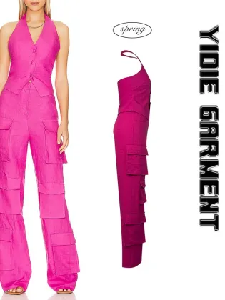 High quality Pink Wide Leg Women's Cargo Pants