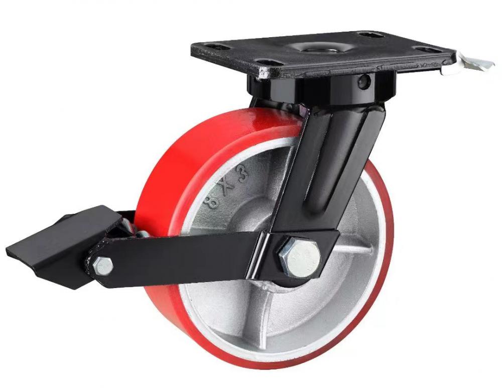 Super Heavy Duty Red Brake Iron PU Casters