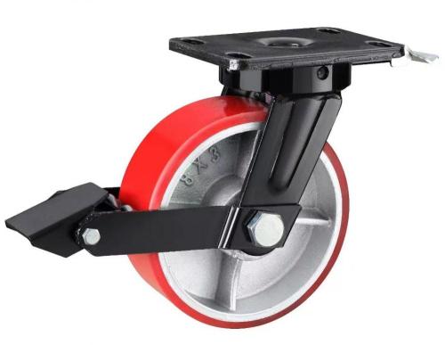 Super Heavy Duty Red Brake Iron Pu Casters