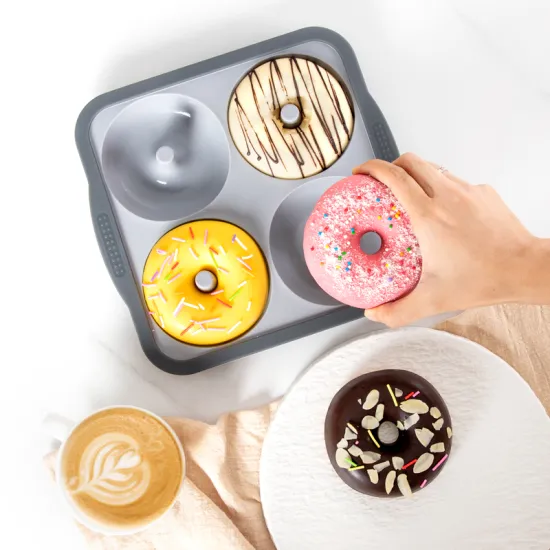 Reusable Silicone Donut Mold for 4QT Baking - Non-Stick 4 Cavity Doughnut and Bagel Pan Set