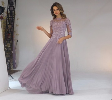 2020 Chiffon Pleated Lace Applique A Line With 1/2 Sleeves Mother Of The Bride Dress Long Vestido De Festa Longo